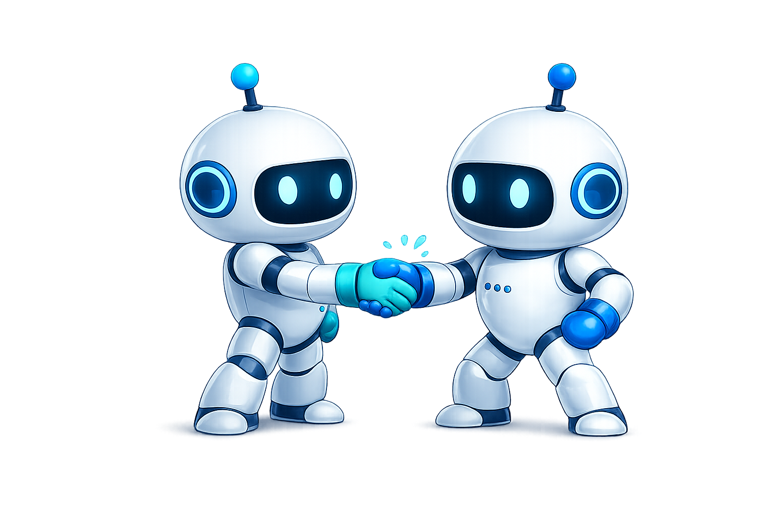 Two AI robots shaking hands